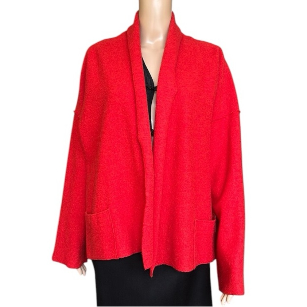 Eileen Fisher Red Wool Relaxed Fit Jacket with Pockets Size M - 10/12.
